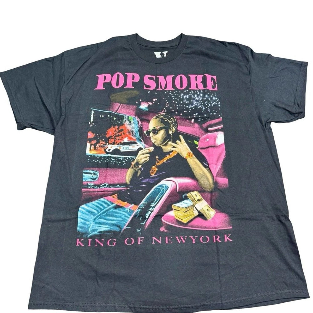 Pop Smoke x VLONE King of New York T-Shirt Men’s XXL Black Pink NWOT