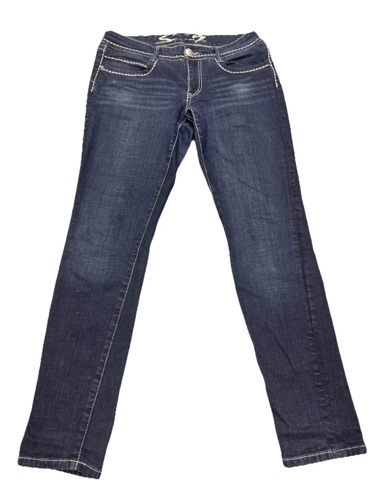 Vintage Seven For All Mankind Skinny Jeans Womens 10 Blue White Stitching Y2K EU