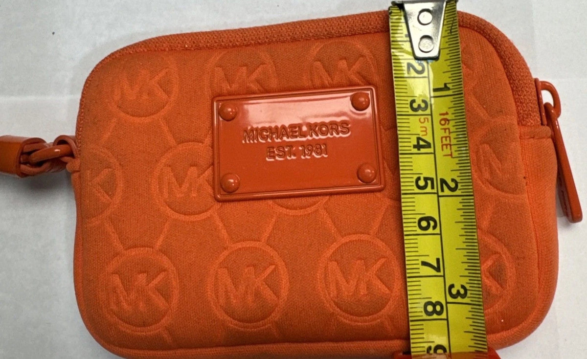 Michael Kors Orange Embossed Logo Neoprene Wristlet Zip Pouch Clutch Wallet