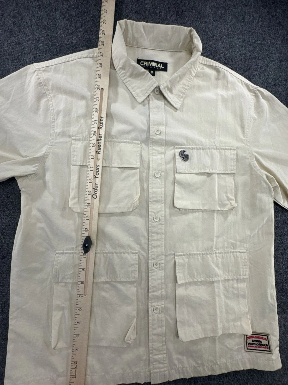 Criminal Damage Patterson Utility Shirt Men M Ecru 4 Pocket Workwear NWT