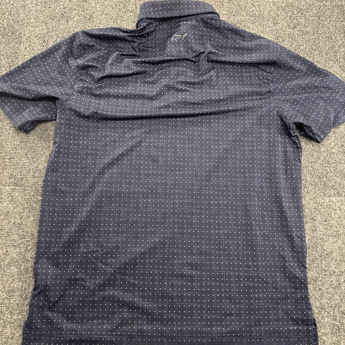 Greg Norman ML75 Stretch Golf Polo Mens S Navy Geometric PlayDry Shirt BNWOT