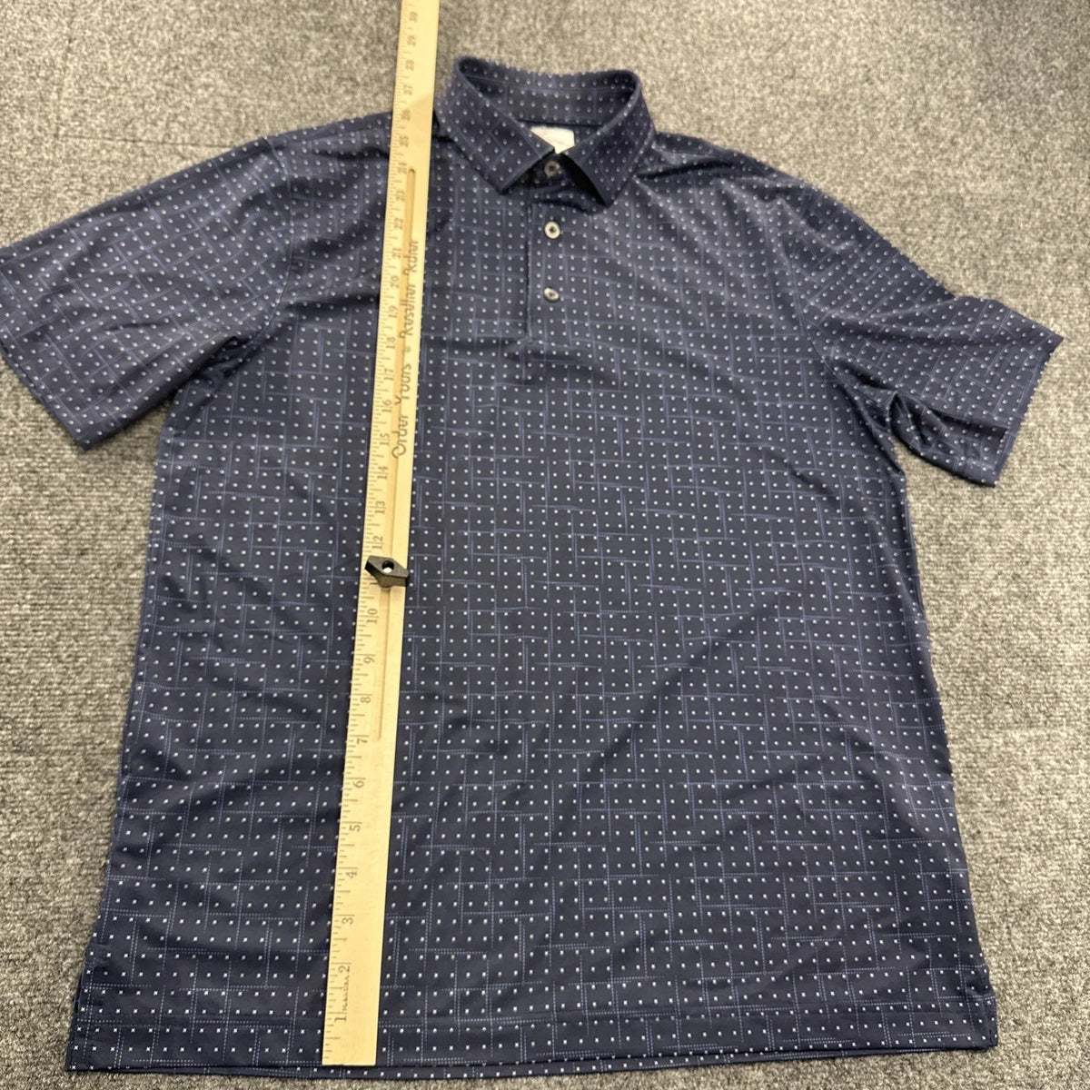 Greg Norman ML75 Stretch Golf Polo Mens S Navy Geometric PlayDry Shirt BNWOT