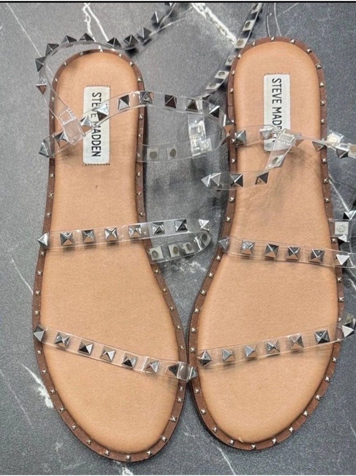 Steve Madden Clear Studded Sandals Womens Size 9 Slip On Summer Chic