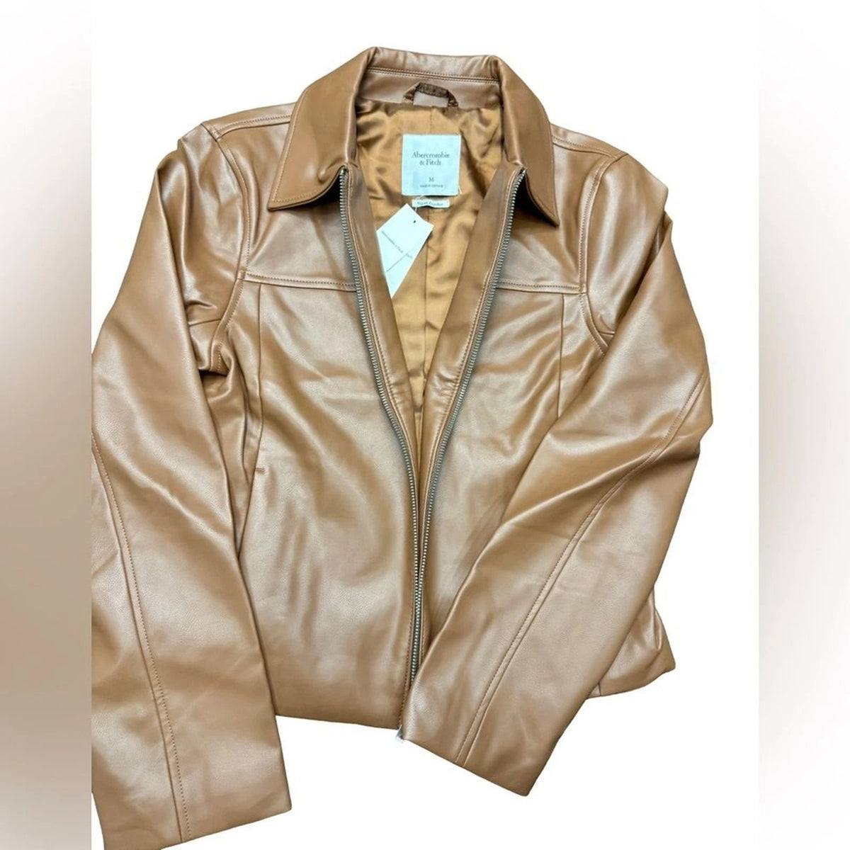 Abercrombie Fitch Vegan Leather Moto Jacket Women Medium Tan Camel NWT