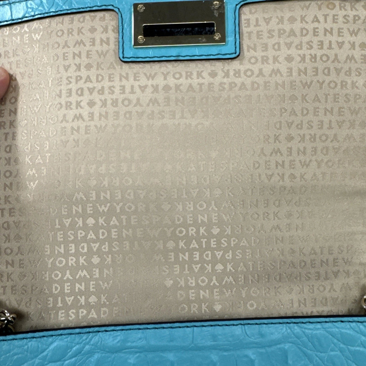 Kate Spade New York Turquoise Croc Embossed Leather Crossbody Clutch Purse