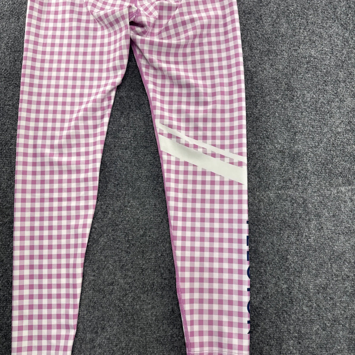 Peloton Leggings Womens L Pink White Gingham Check High Rise Logo Workout Pants