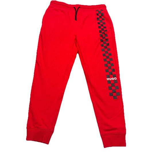 Hugo Boss Mens Large Red Black Checkered Logo Jogger Pants Athleisure