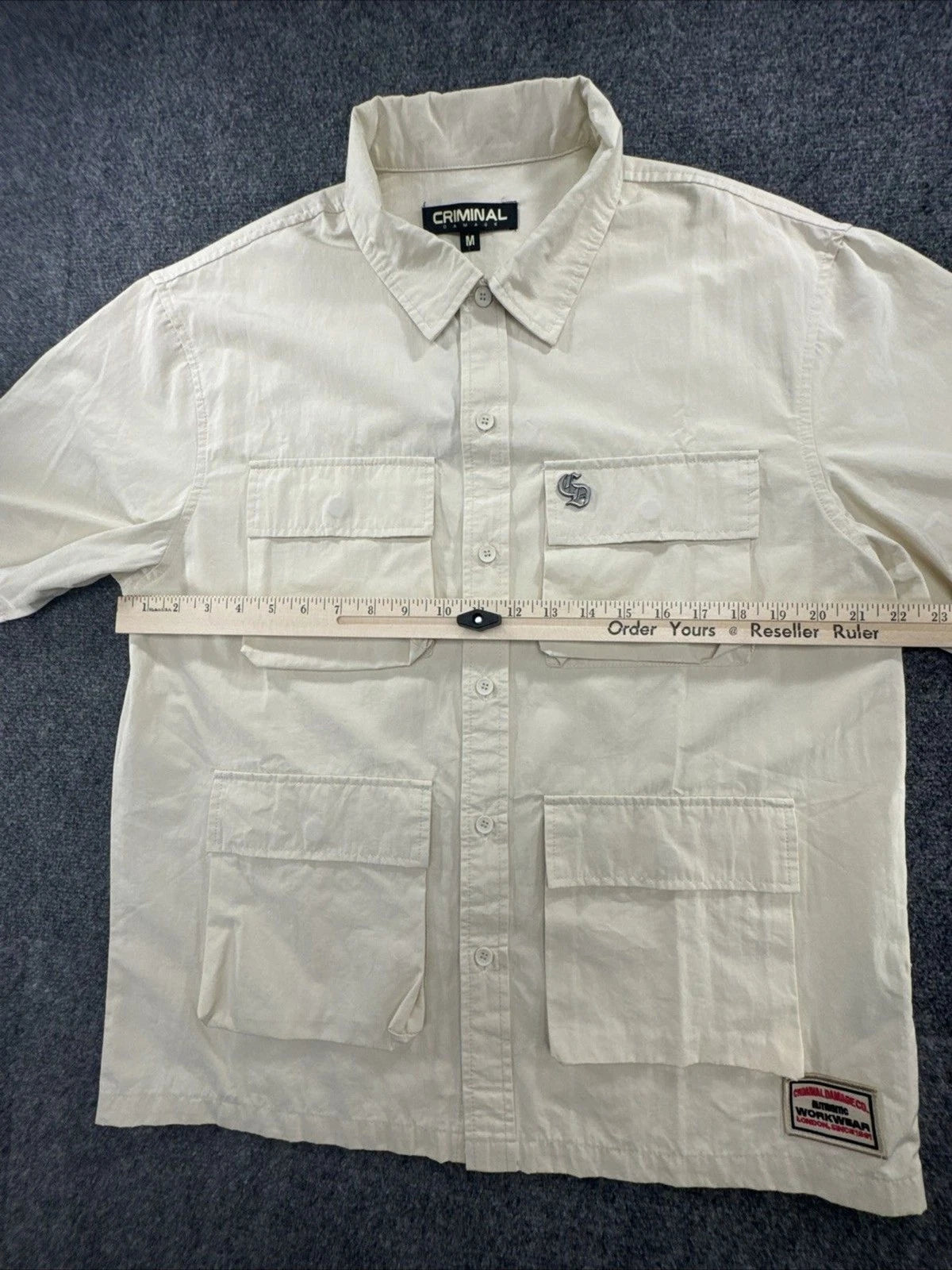 Criminal Damage Patterson Utility Shirt Men M Ecru 4 Pocket Workwear NWT