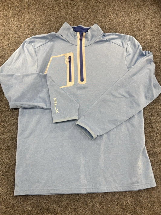 RLX Ralph Lauren Quarter Zip Pullover Mens M Black Blue Pony Logo Golf