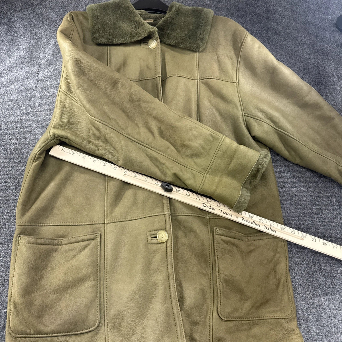 Vintage Sawyer of Napa Sheepskin Shearling Coat Olive Green Made in Canada