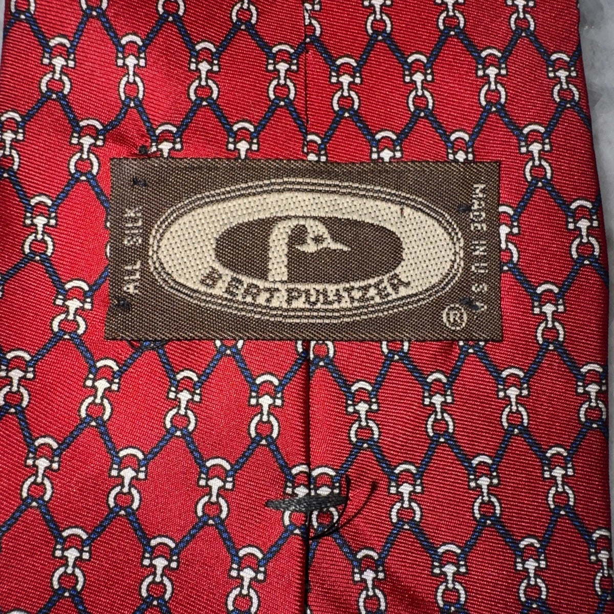 Bert Pulitzer Red Silk Equestrian Horsebit Necktie Made in USA Vintage