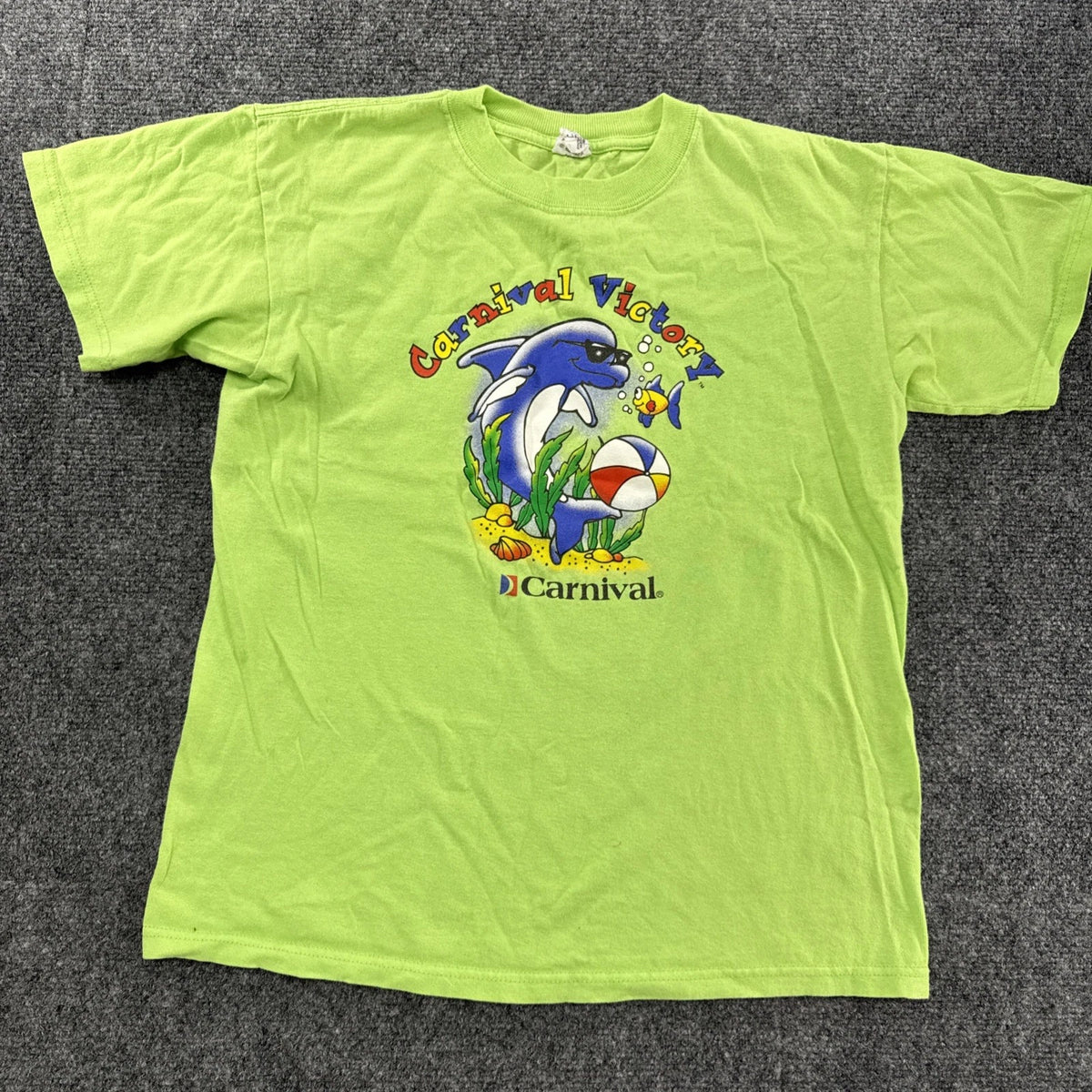 Vintage Carnival Victory Dolphin Graphic T Shirt Youth Large Anvil Cruise Tee
