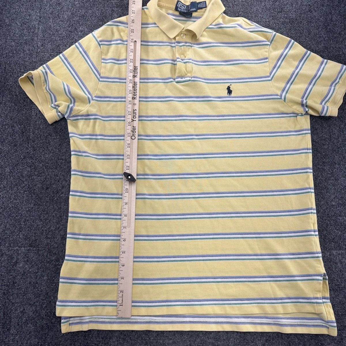 Polo Ralph Lauren Custom Fit Polo Shirt Mens XL Yellow Striped Pony Logo