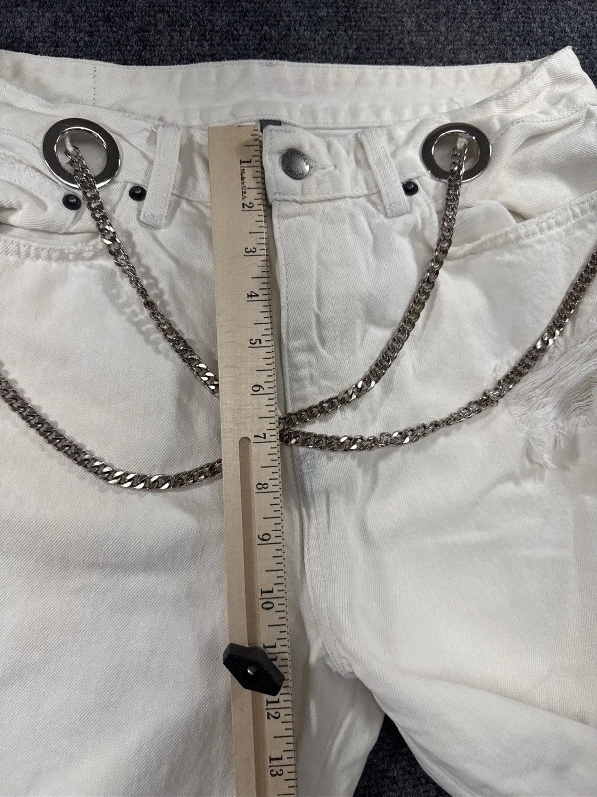 CARMAR Cargo Jeans Women 29 White Chain Utility Denim Y2K Streetwear