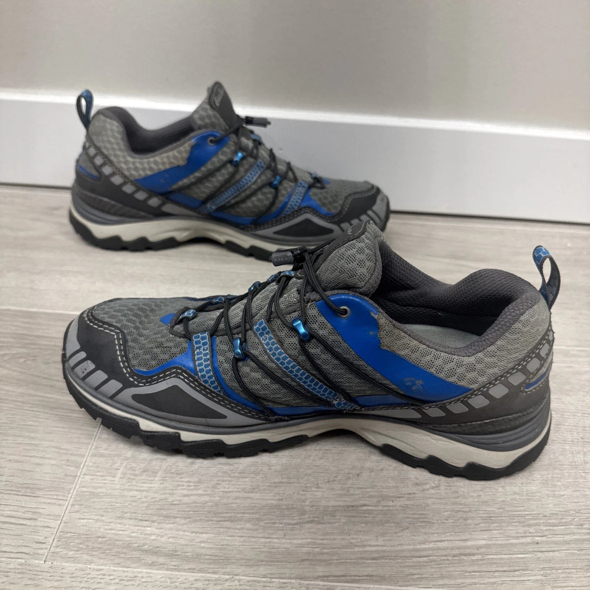 Eddie Bauer Waterproof Vibram Trail Hiking Shoes Gray Blue Men's Size 8.5