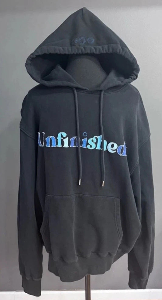 Unfinished Black Oversized Hoodie XL Graphic Made in Portugal Heavyweight Cotton