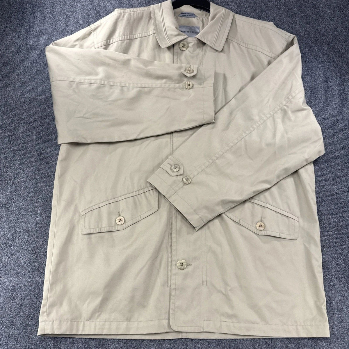 Vintage Geoffrey Beene Trench Coat Men's L Beige Cotton Blend Car Coat EUC