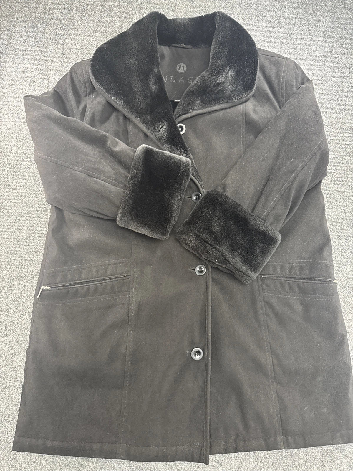 Nuage Polar Bear Black Faux Fur Lined Hooded Coat Jacket Women’s Missing Hood