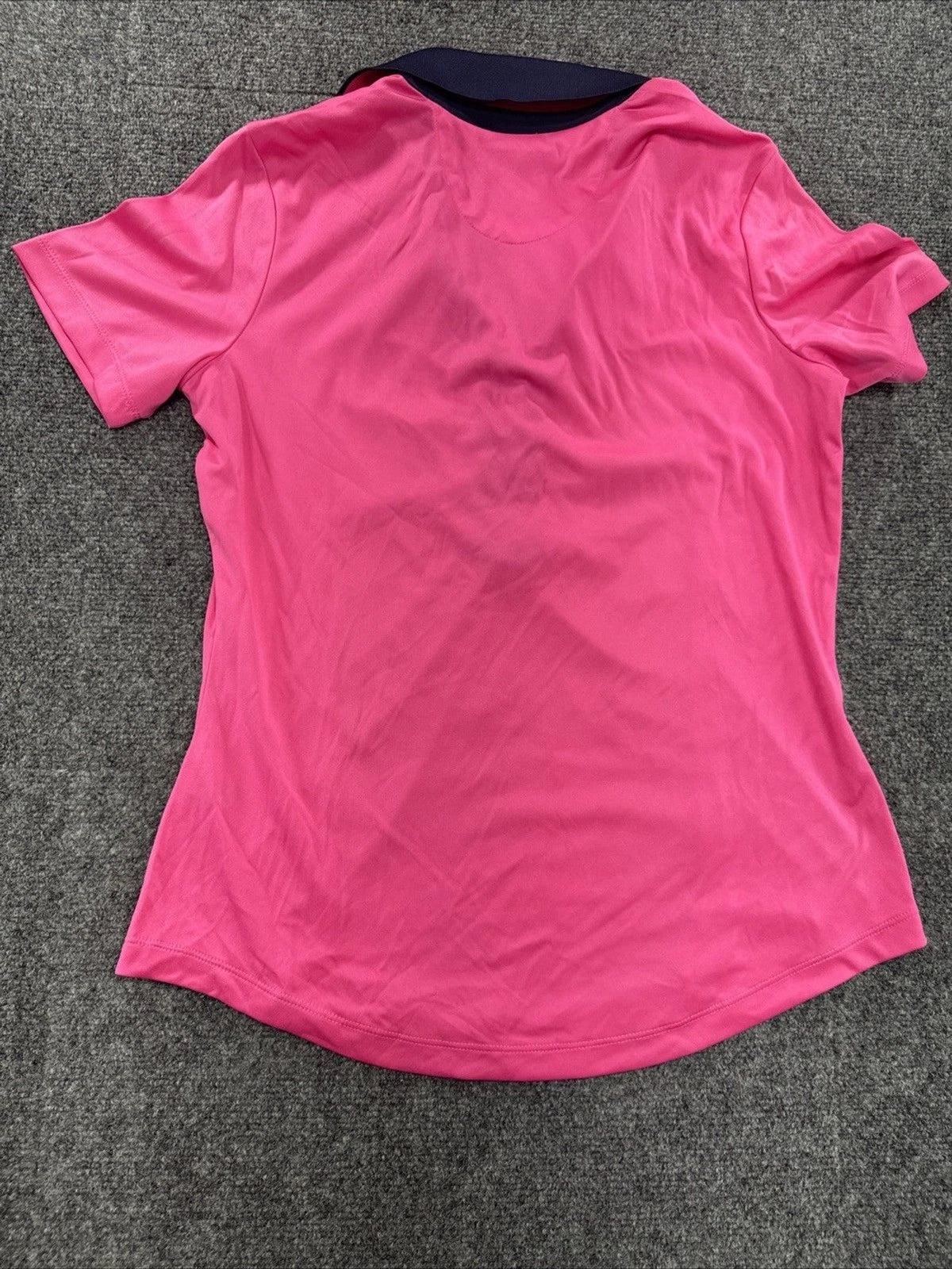 Greg Norman ML75 Play Dry Golf Polo Women Small Bright Pink Navy Ruched NWT