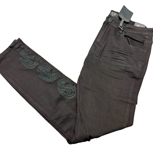 THRT Paisley Embroidered Distressed Jeans Men’s 34x30 Black NWOT Streetwear