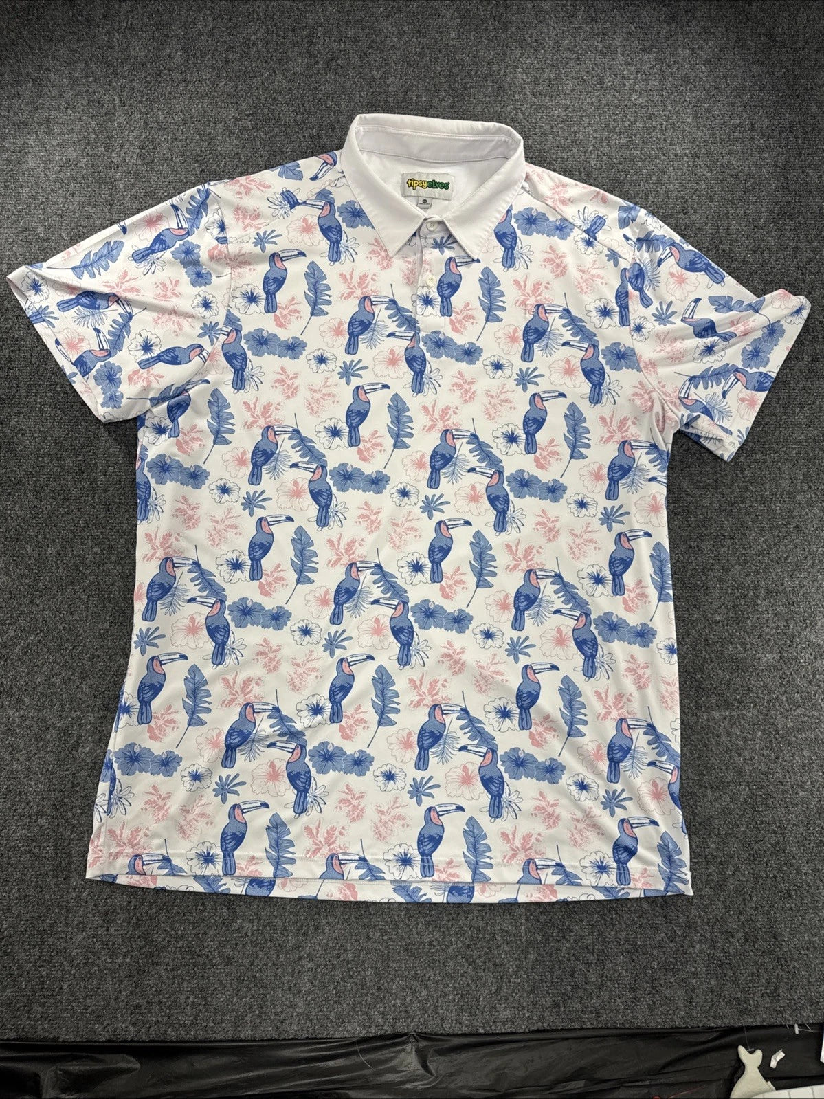 Tipsy Elves Toucan Tropical Floral Golf Polo Shirt Men’s XXL Performance