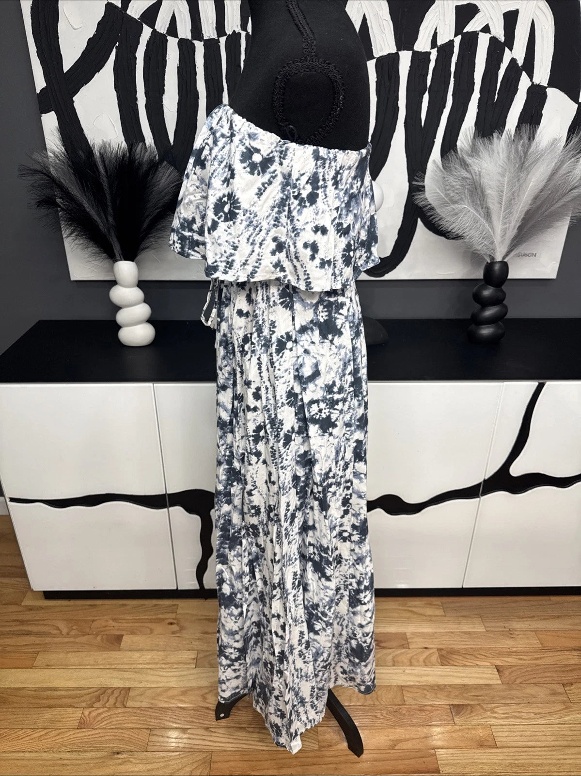 Japna Tie Dye Strapless Maxi Dress Women's Small Blue White Boho NWT