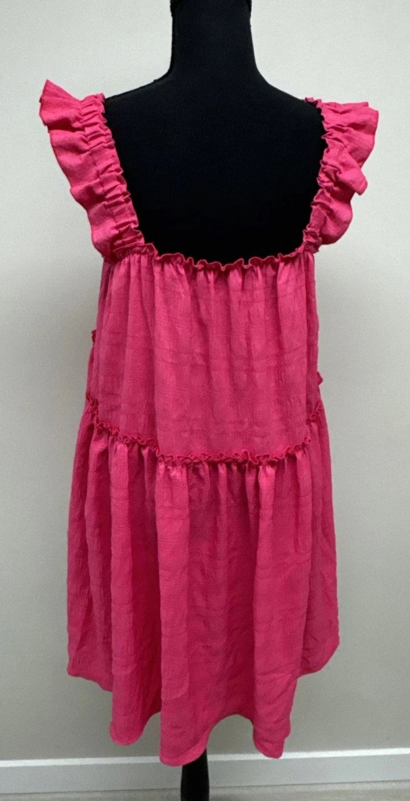 SHEIN Pink Ruffle Strap Babydoll Mini Dress Women’s Small US 4 Cottagecore