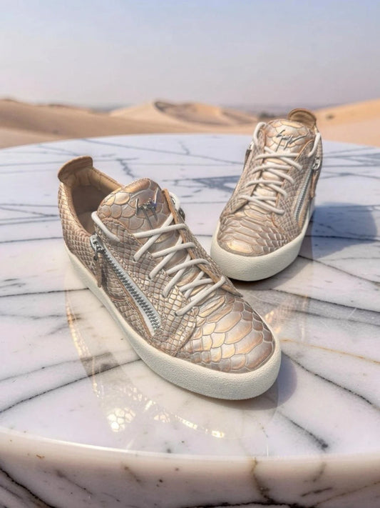 Giuseppe Zanotti Frankie Gold Python Leather Sneakers EU 38 Double Zip Italy