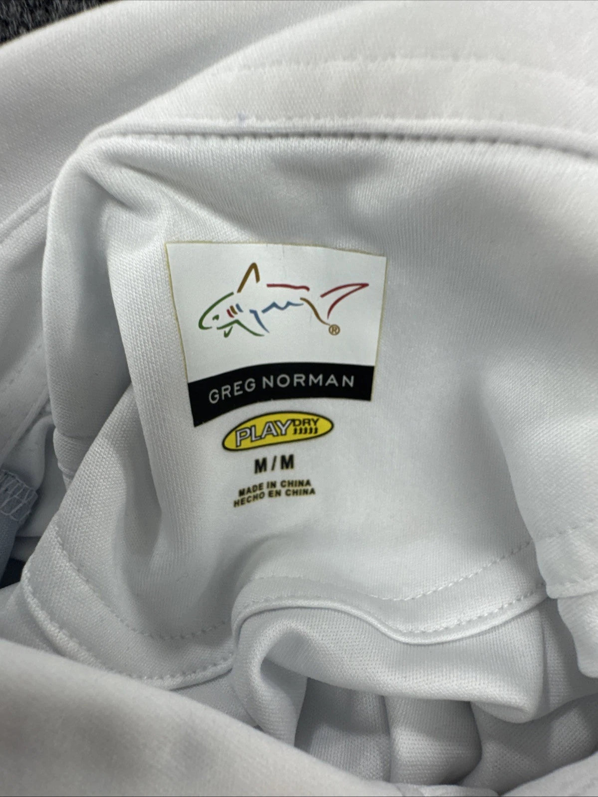 Greg Norman Play Dry Golf Polo Men’s M White Geometric Shark Performance Shirt