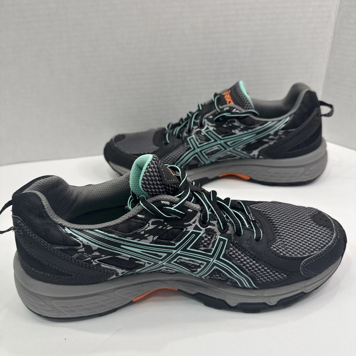 ASICS Gel Venture 6 Women's 9 Black Teal Orange Trail Shoes T7G6Q