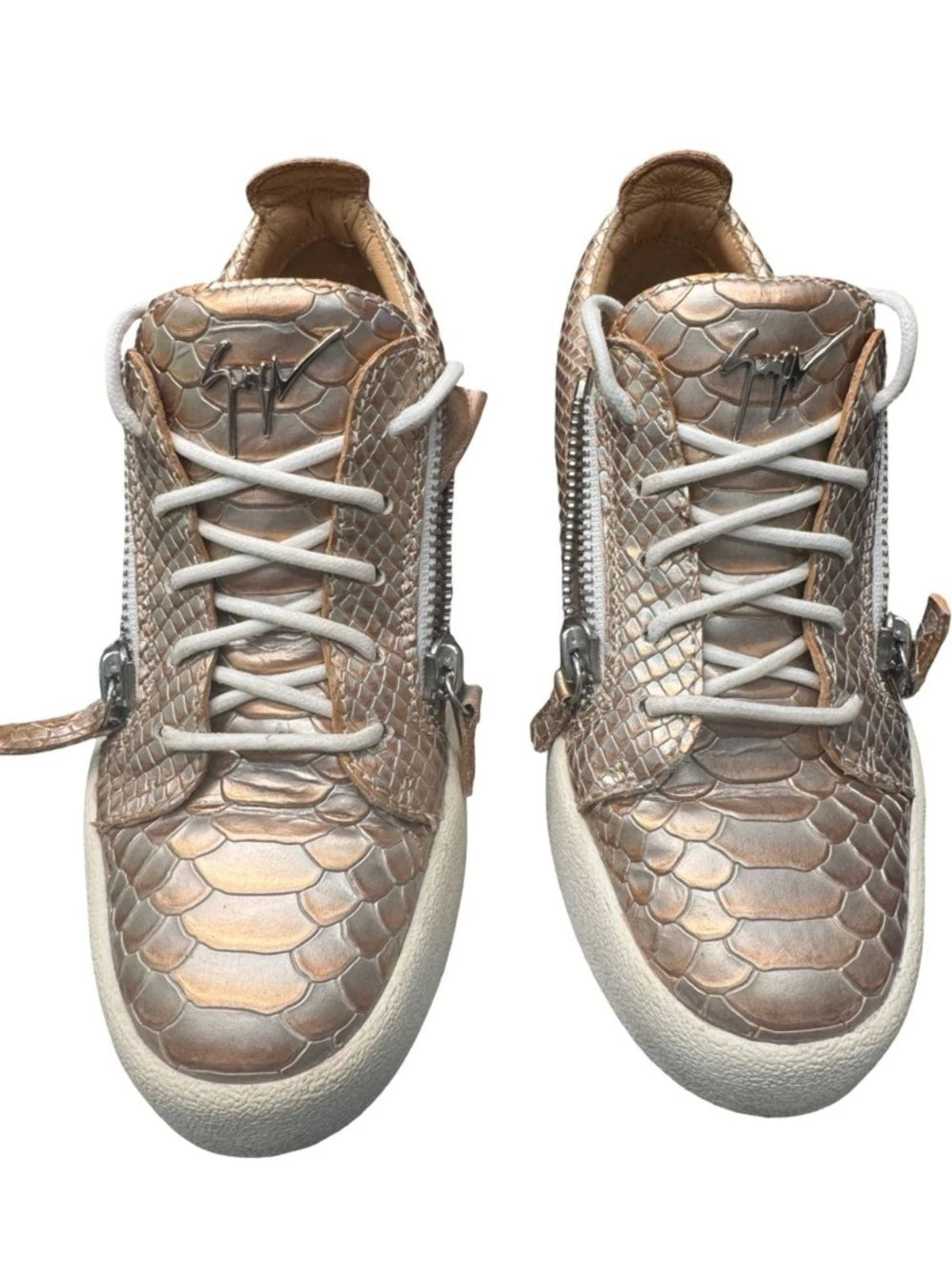 Giuseppe Zanotti Frankie Gold Python Leather Sneakers EU 38 Double Zip Italy