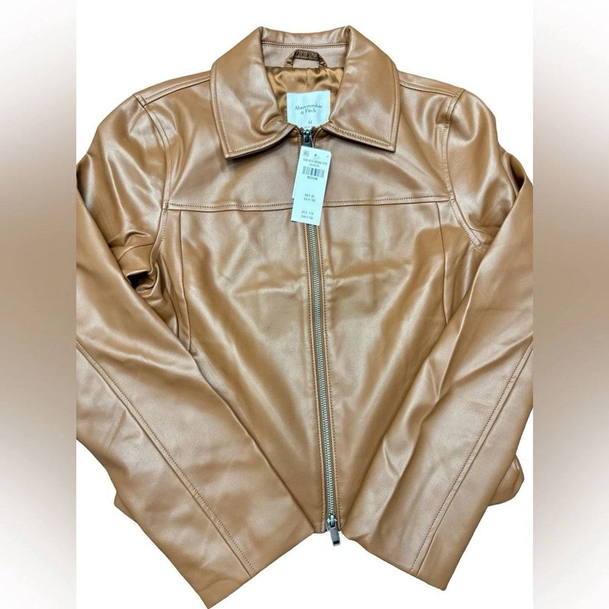 Abercrombie Fitch Vegan Leather Moto Jacket Women Medium Tan Camel NWT