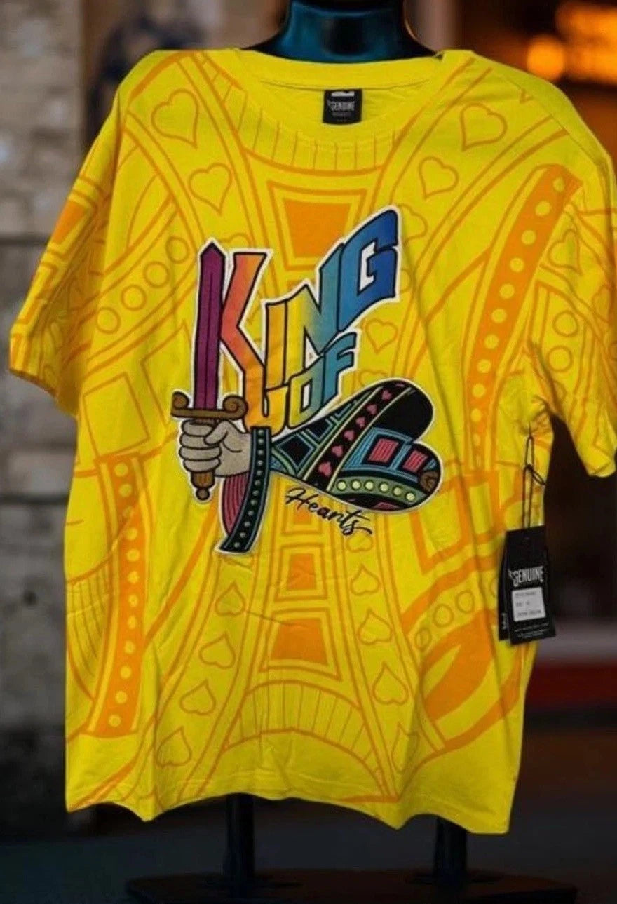Authentic King of Hearts Graphic T-Shirt, Yellow, XL - New with Tags