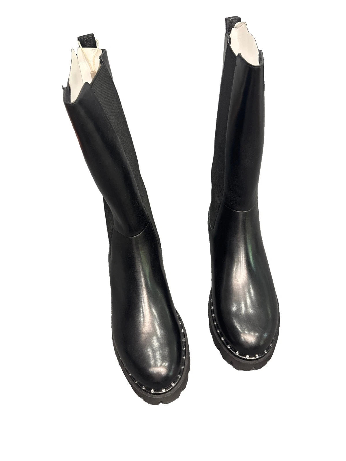 Steve Madden Black Leather Knee Boots Women’s 9 EU 40 Lug Sole Studded BNIB