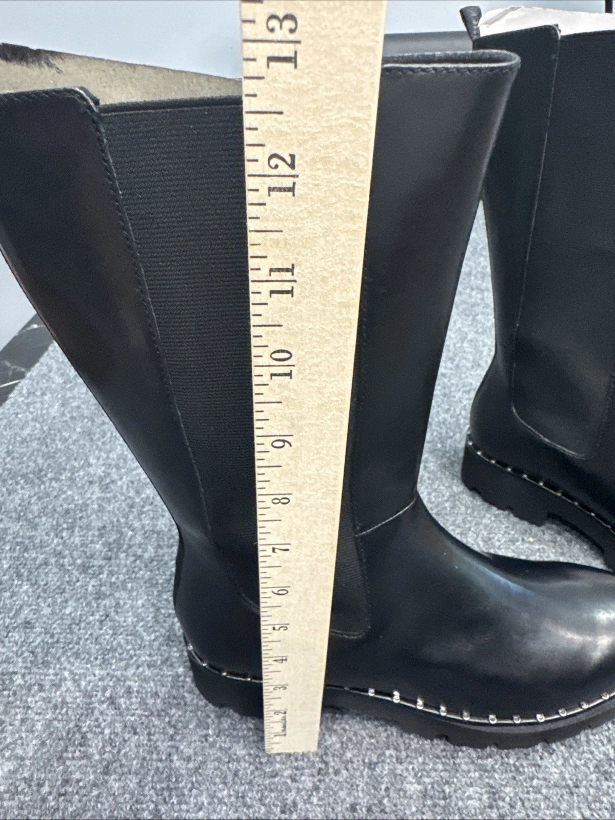 Steve Madden Black Leather Knee Boots Women’s 9 EU 40 Lug Sole Studded BNIB