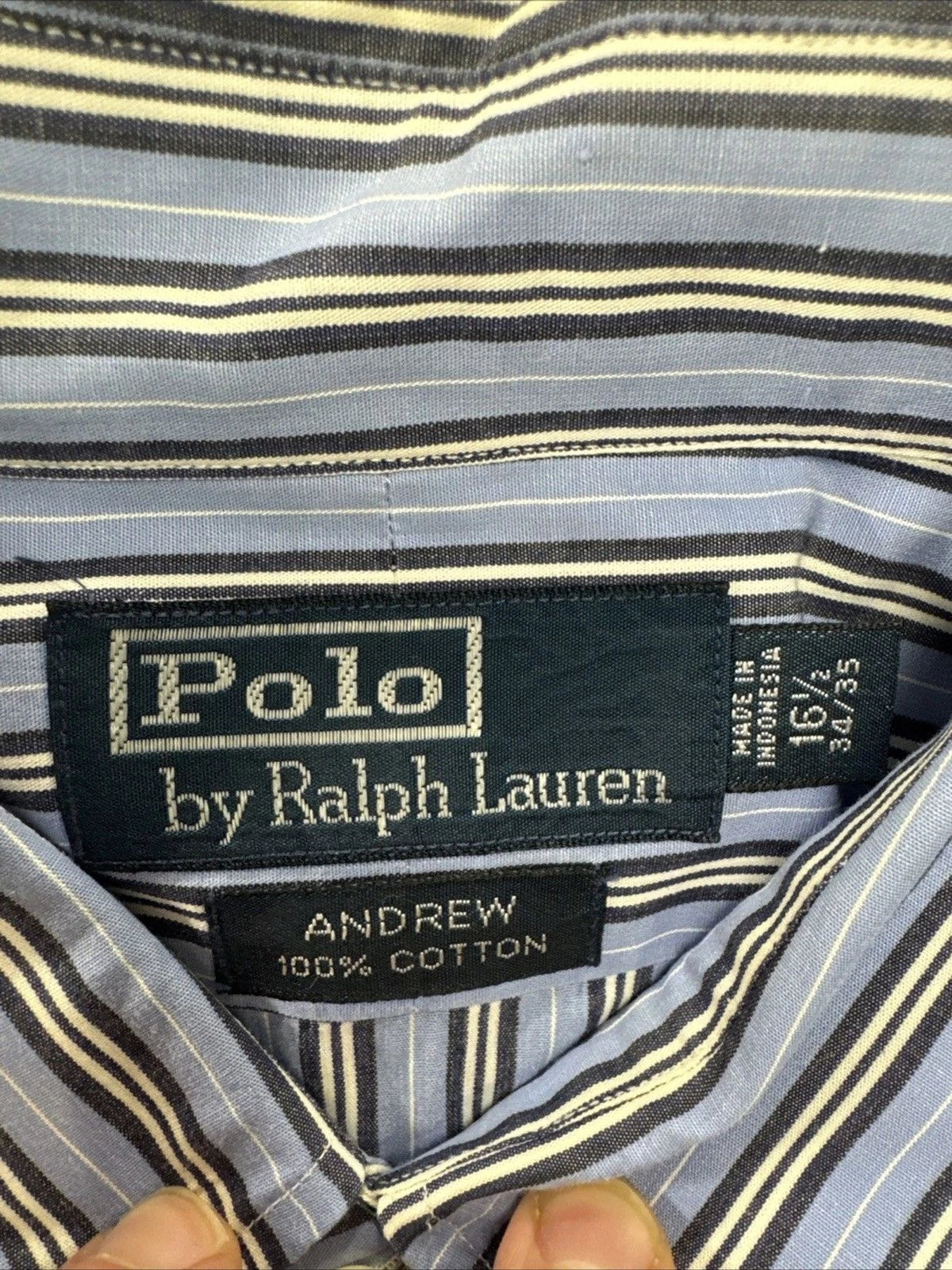 Polo Ralph Lauren Andrew Mens 16.5 34-35 Blue Stripe Cotton Shirt NWOT