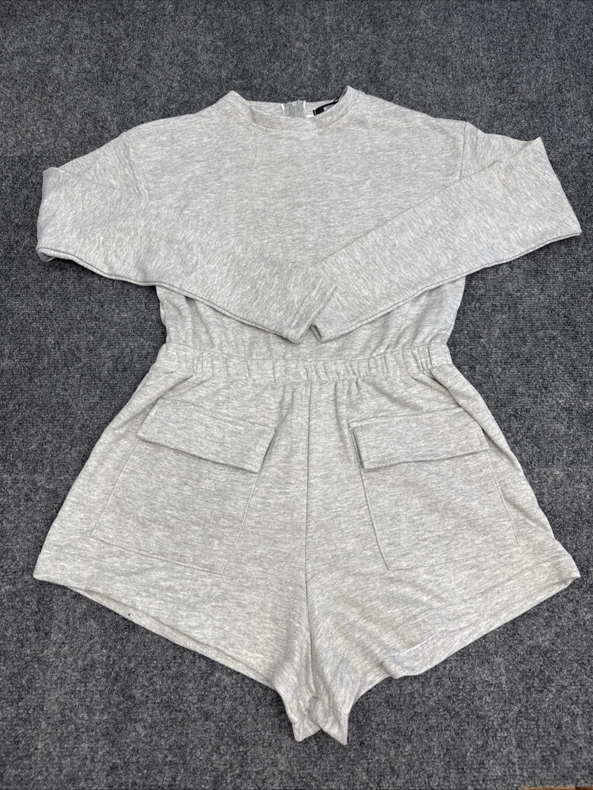 Missguided Grey Long Sleeve Playsuit Romper Women's US 4 UK 8 NWT Pockets