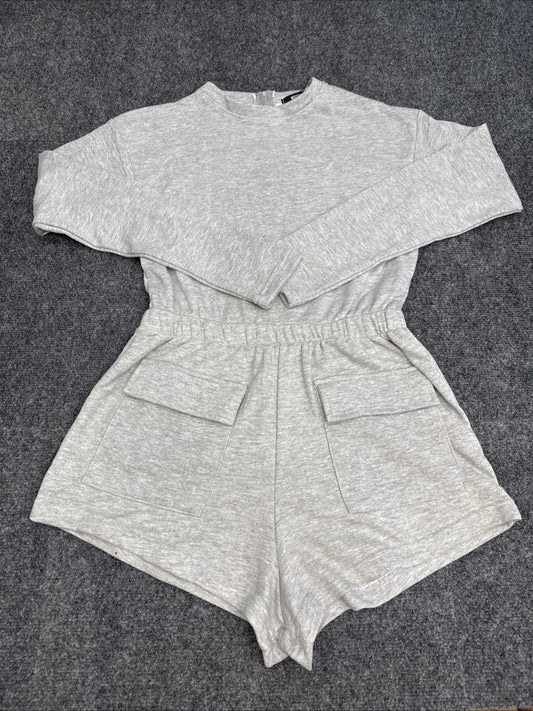 Missguided Grey Long Sleeve Playsuit Romper Women's US 4 UK 8 NWT Pockets