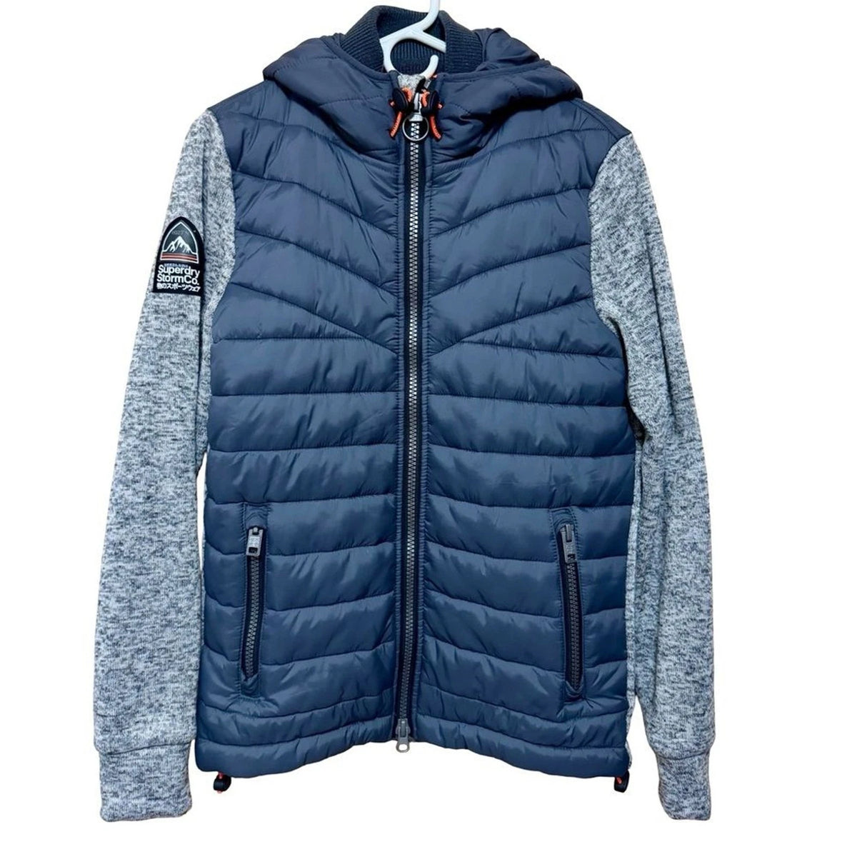 Superdry Storm Hybrid Jacket Men’s M Gray Quilted Fleece Hooded