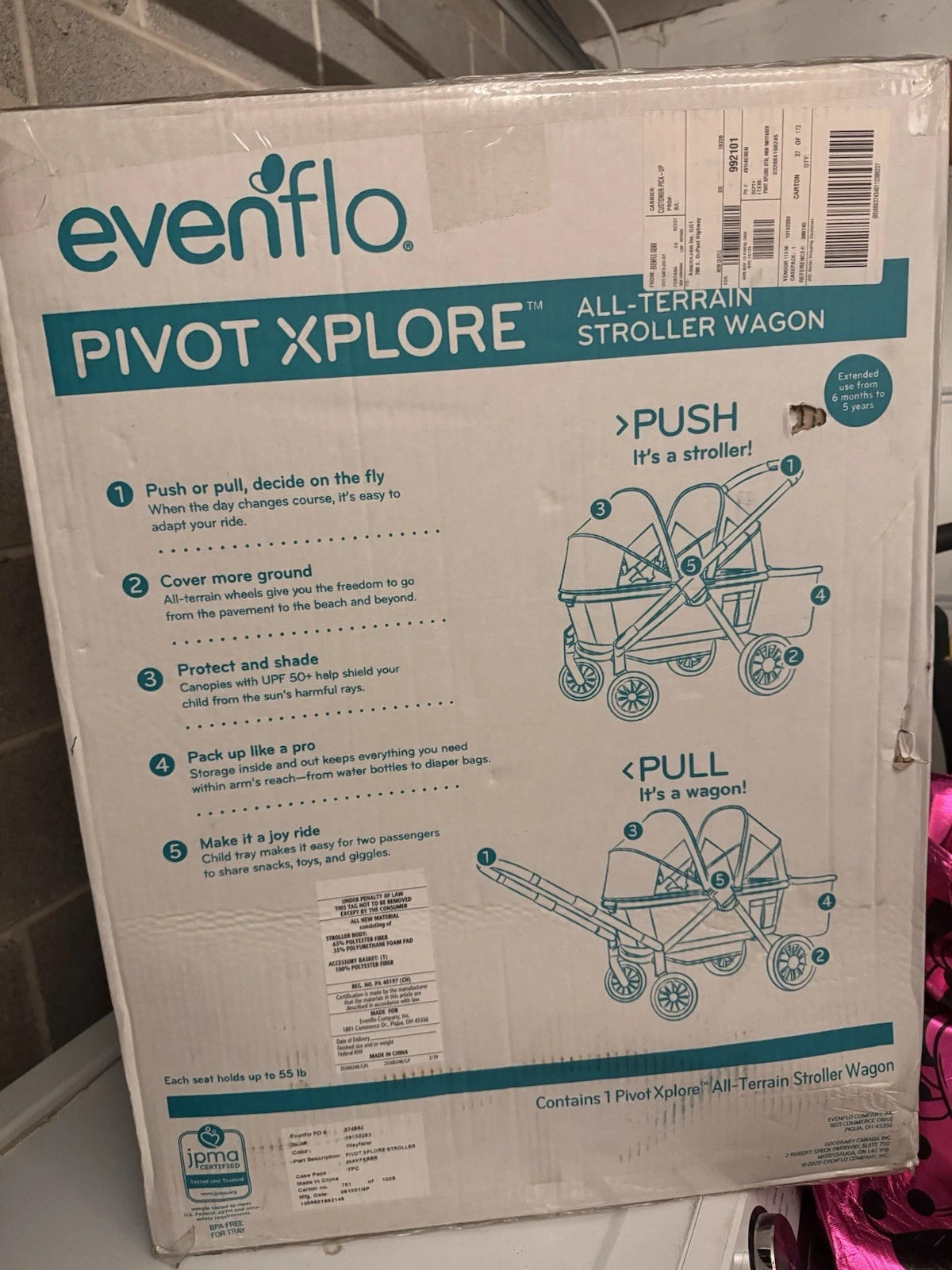 Evenflo Pivot Xplore All Terrain Stroller Wagon 2 Seat Gray Brand New Sealed