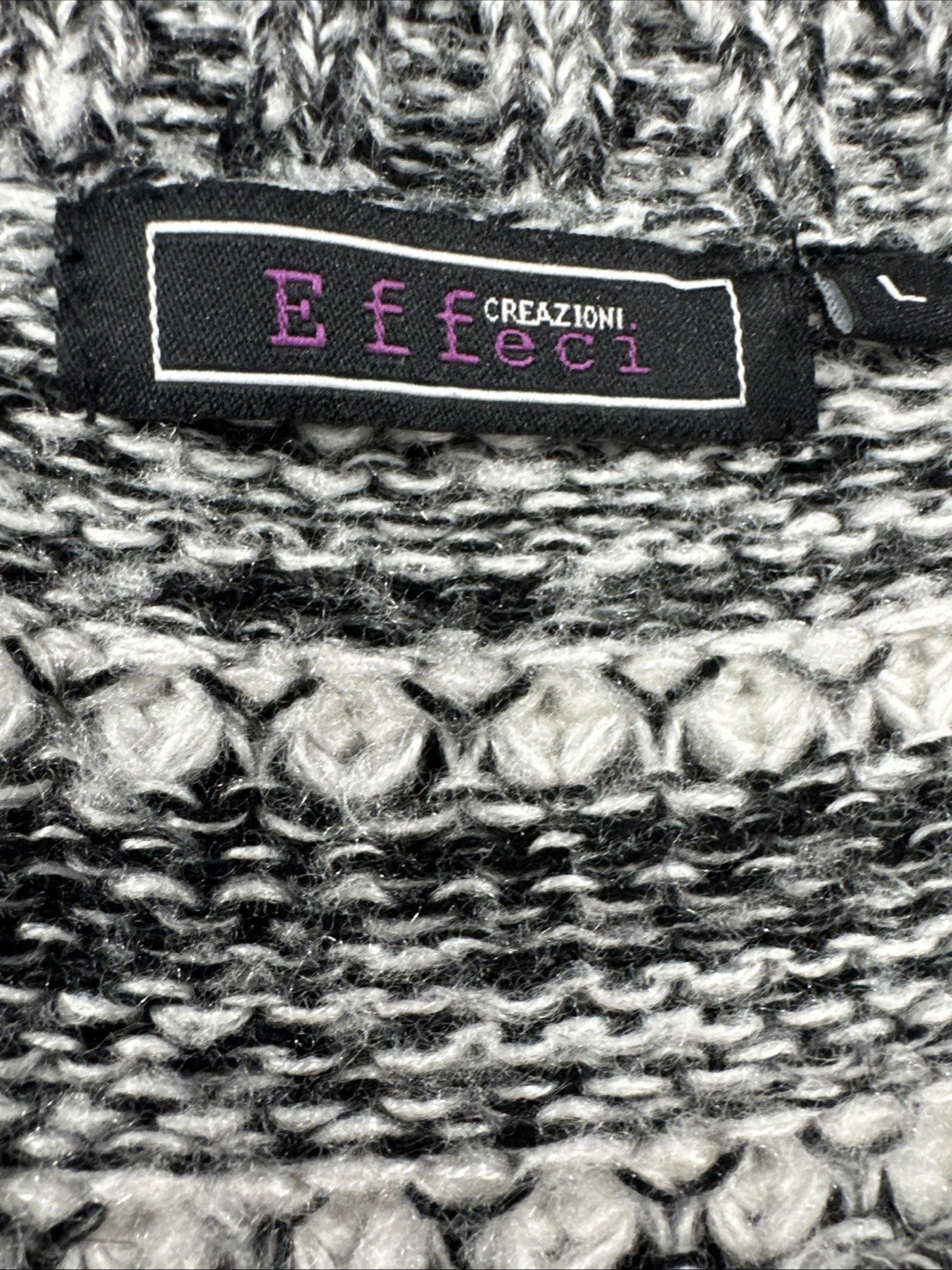 Effeci Marled Chunky Knit Sweater Gray White Crewneck Women's Large Cozy