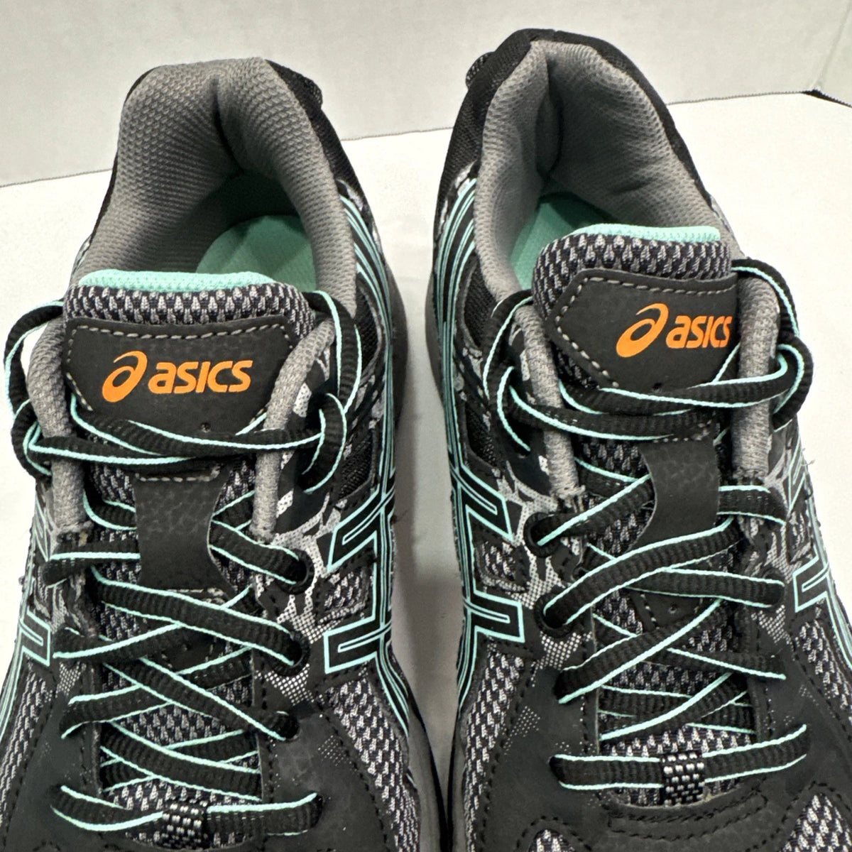 ASICS Gel Venture 6 Women's 9 Black Teal Orange Trail Shoes T7G6Q