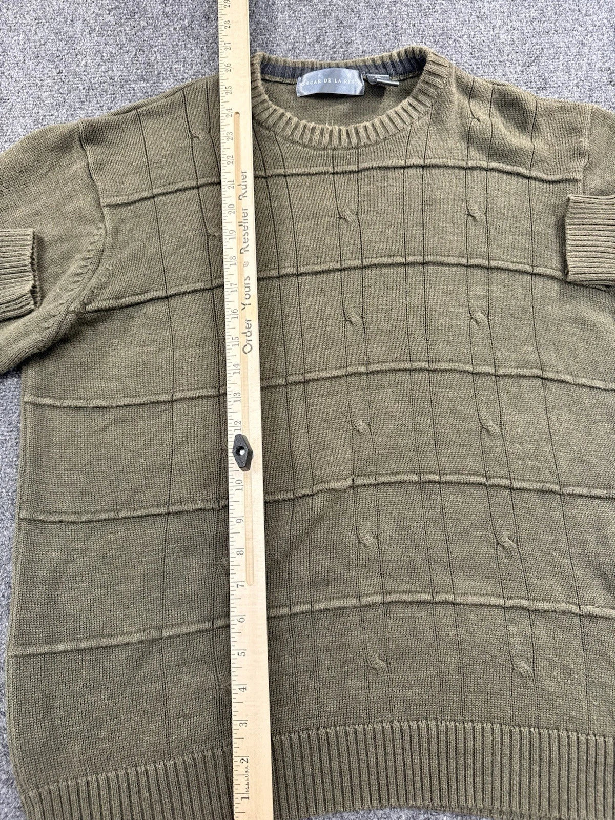 Oscar de la Renta Men's Green Textured Knit Crewneck Sweater XXL Pre-Owned