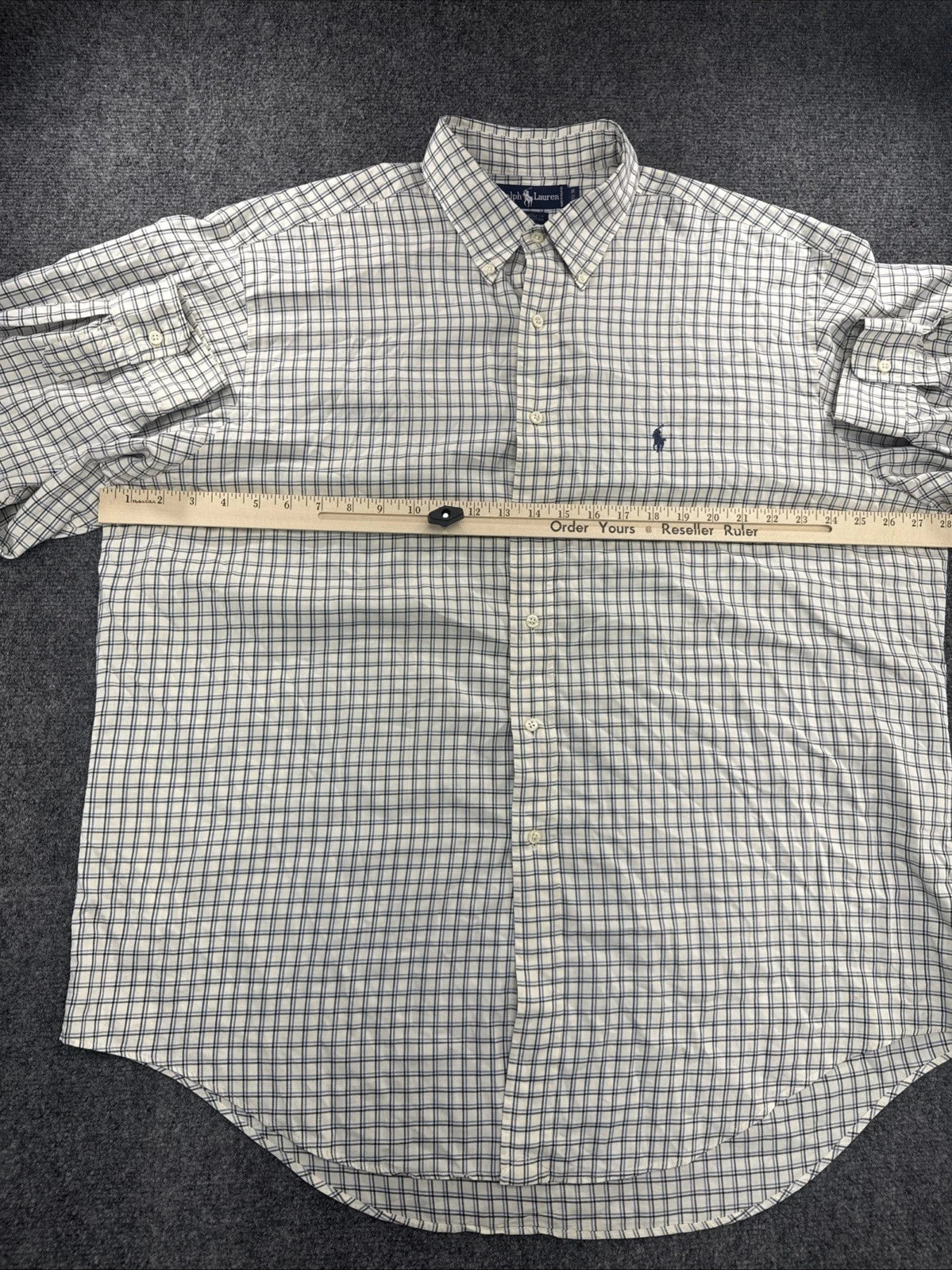 Polo Ralph Lauren Yarmouth Button Down Shirt White Blue Check 17 36 Cotton