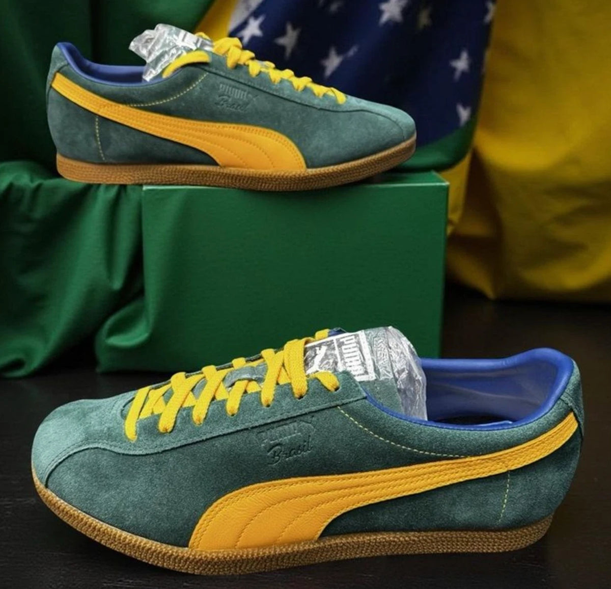 PUMA Brasil Mens 11 Dark Myrtle Tangerine Suede Sneakers 401048-01 NIB