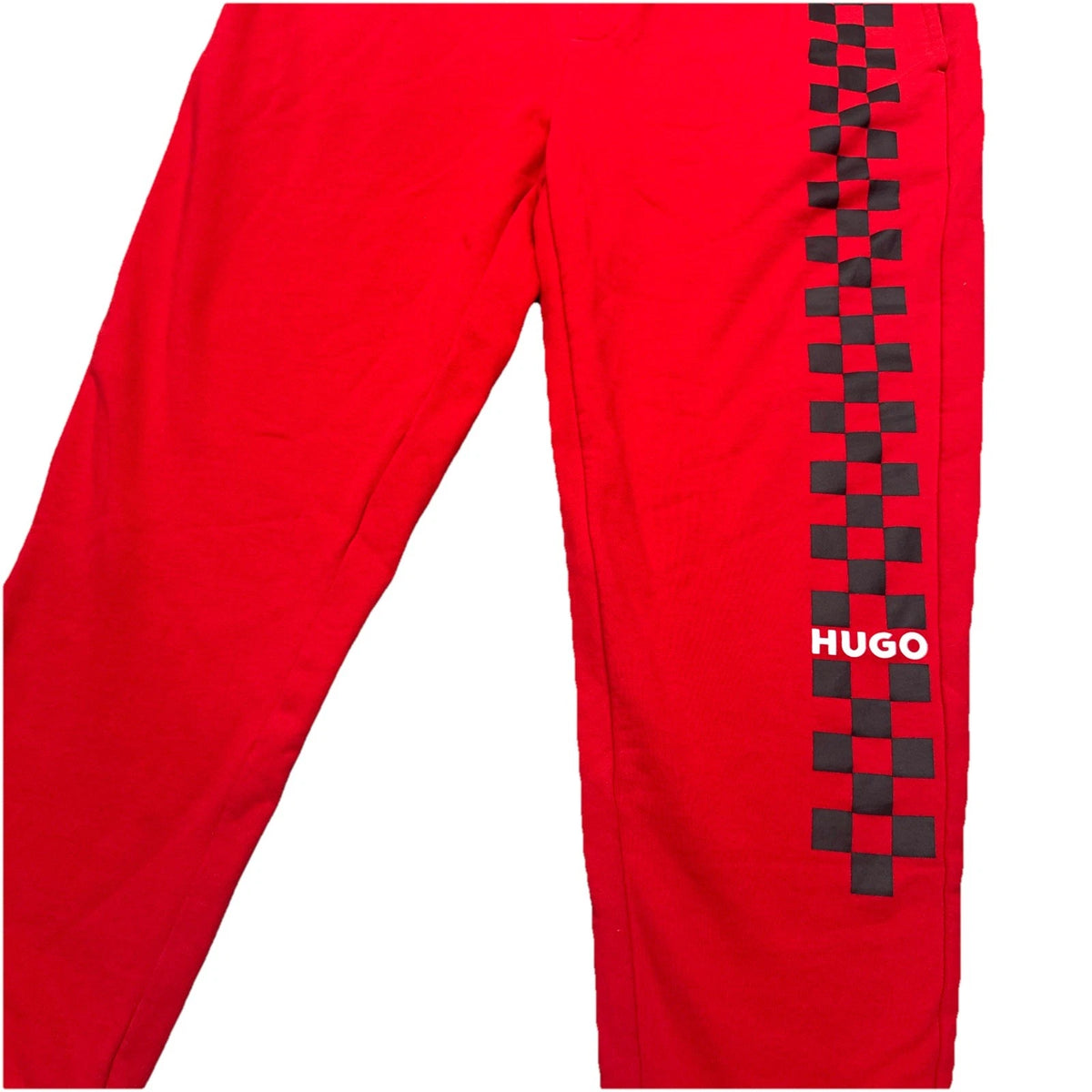 Hugo Boss Mens Large Red Black Checkered Logo Jogger Pants Athleisure