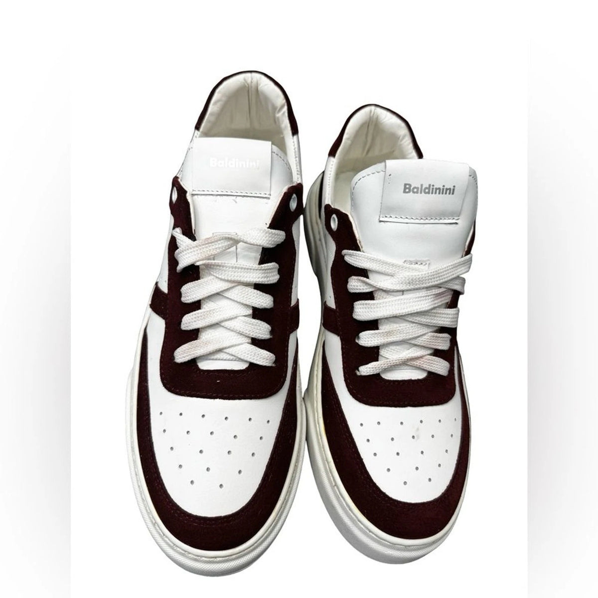 Baldinini Leather Sneakers Men’s EU 39 US 6 White Burgundy Made in Italy
