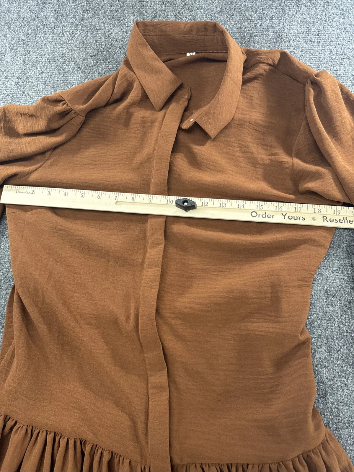 SHEIN Brown Belted Shirt Dress Women’s Medium Long Sleeve Ruffle Hem Boho