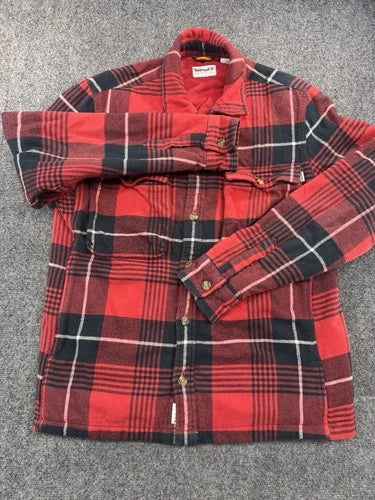 Timberland Mens Red Plaid Flannel Shacket Shirt Jacket Size S